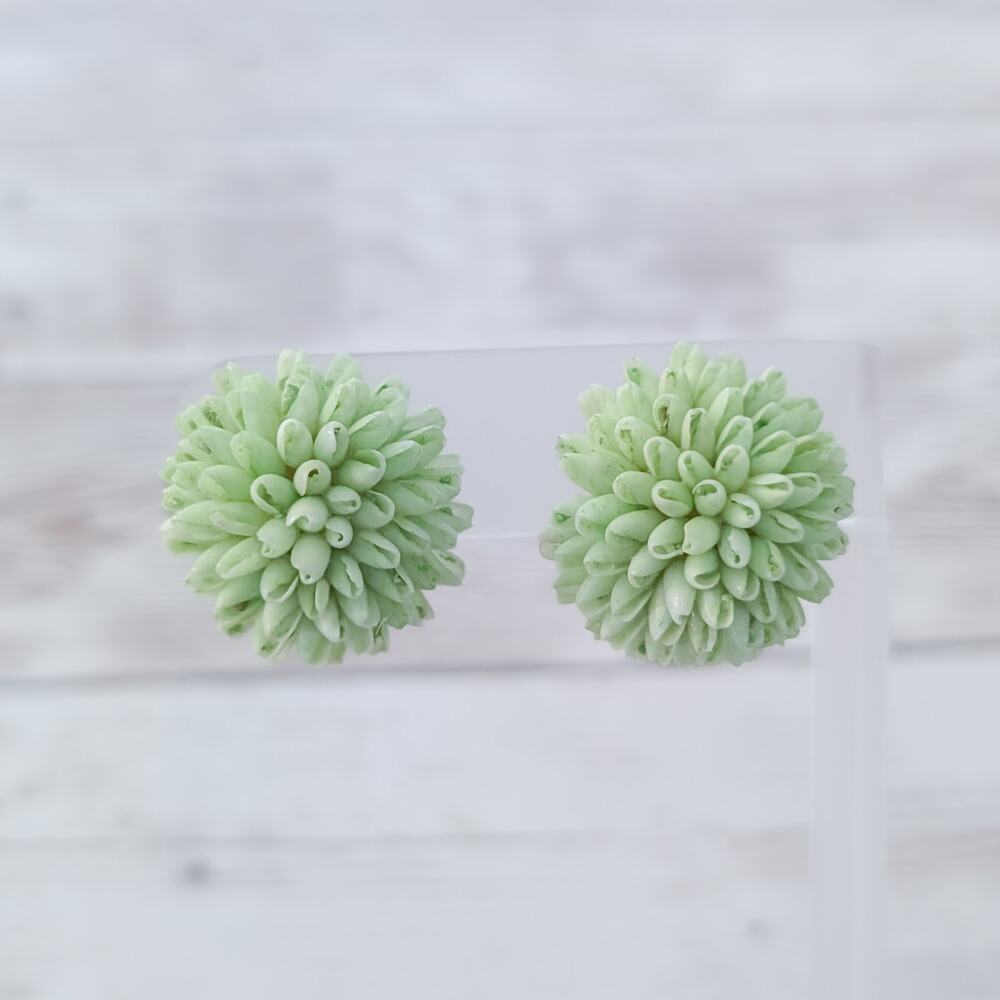 Vintage Screw Back Earrings 1" Green Unusual Statement